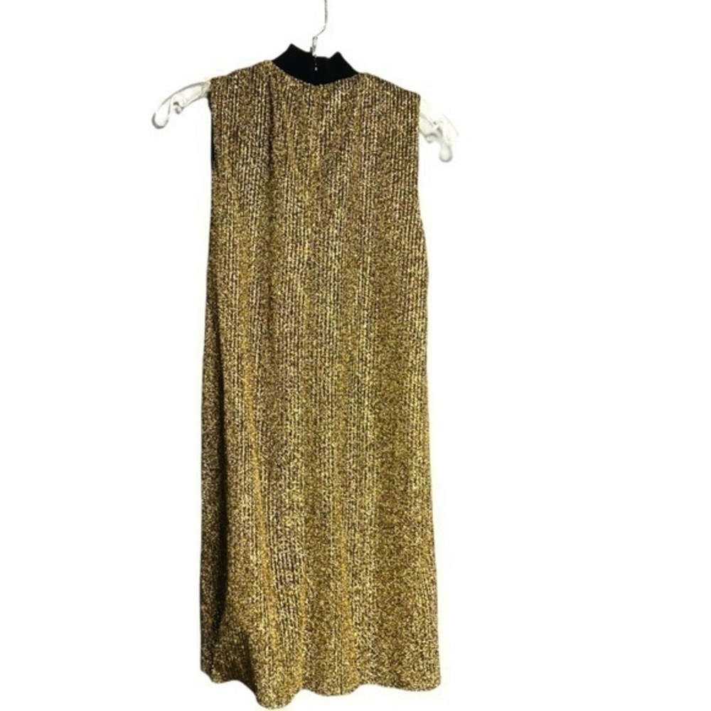 ZARA TRAFALUC Gold Metallic Mini Shift Dress Mock Neck - Picture 6 of 11